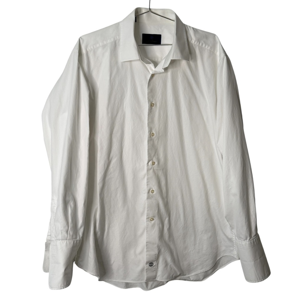 David Donahue Mens White 100% Cotton French Cuff Dress Shirt 17.5 34/35 Office